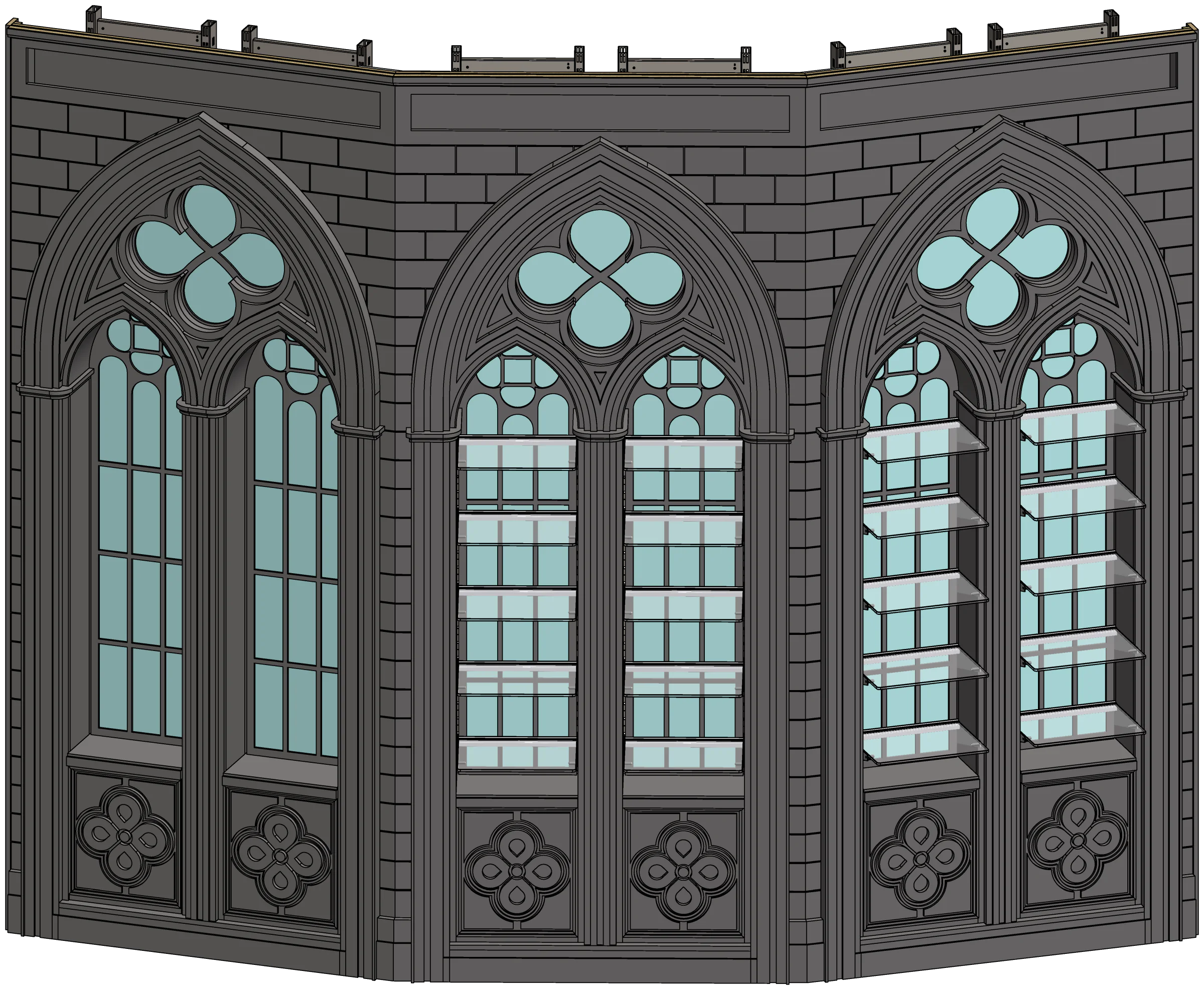 Gothic shop wall unit, shaded SolidWorks model