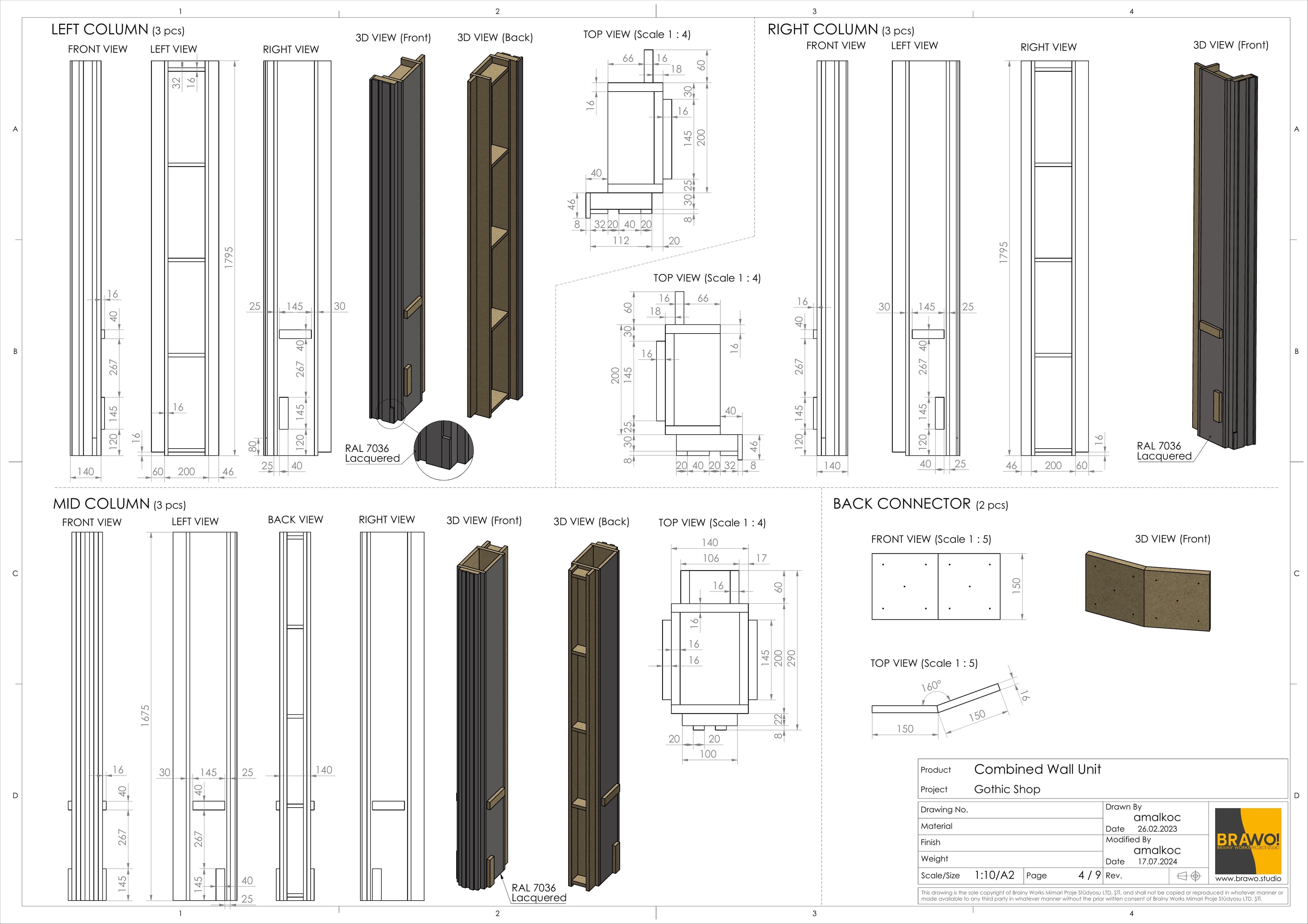 Gothic shop wall unit, drawing sheet 4 of 9
