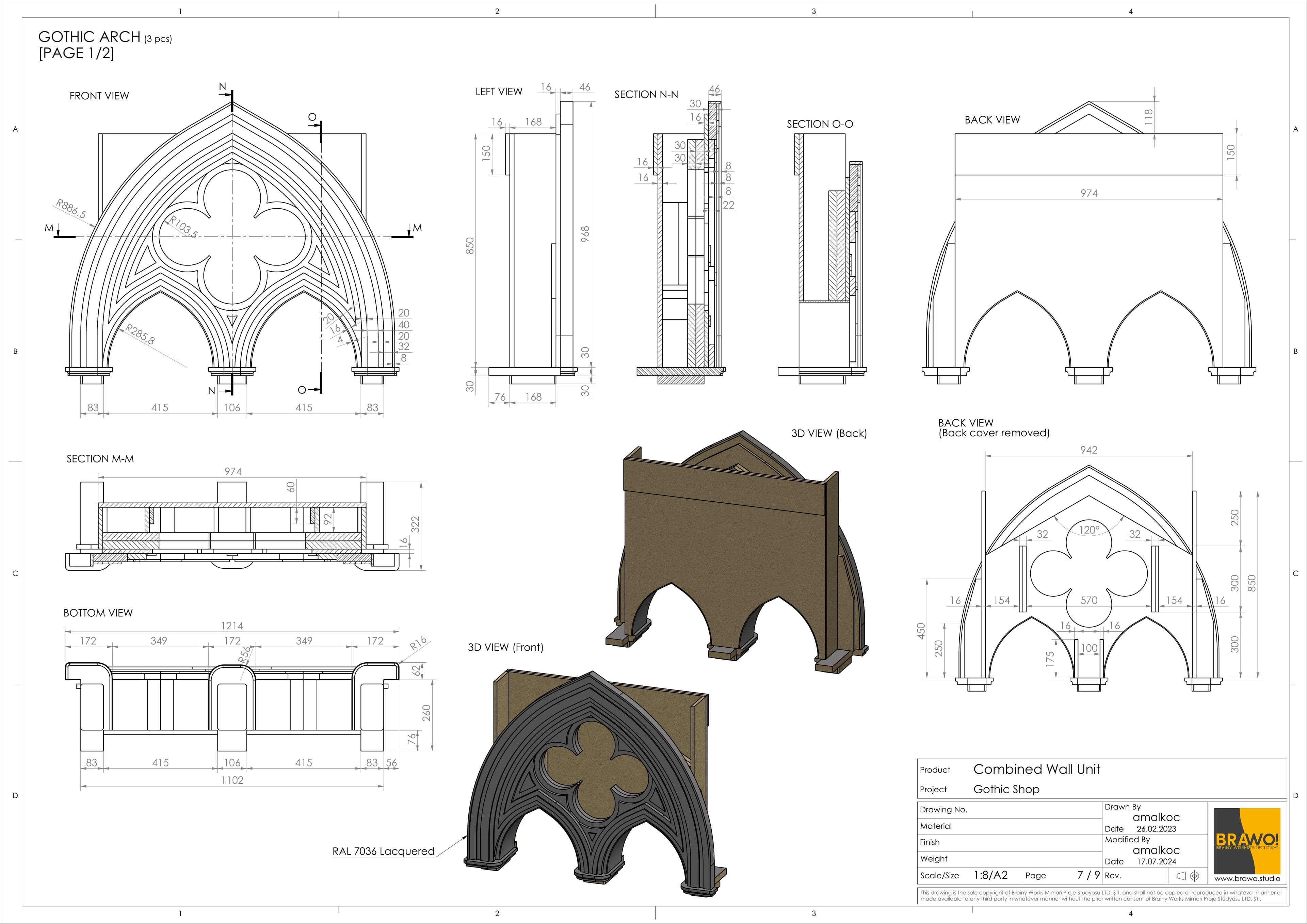 Gothic shop wall unit, drawing sheet 7 of 9