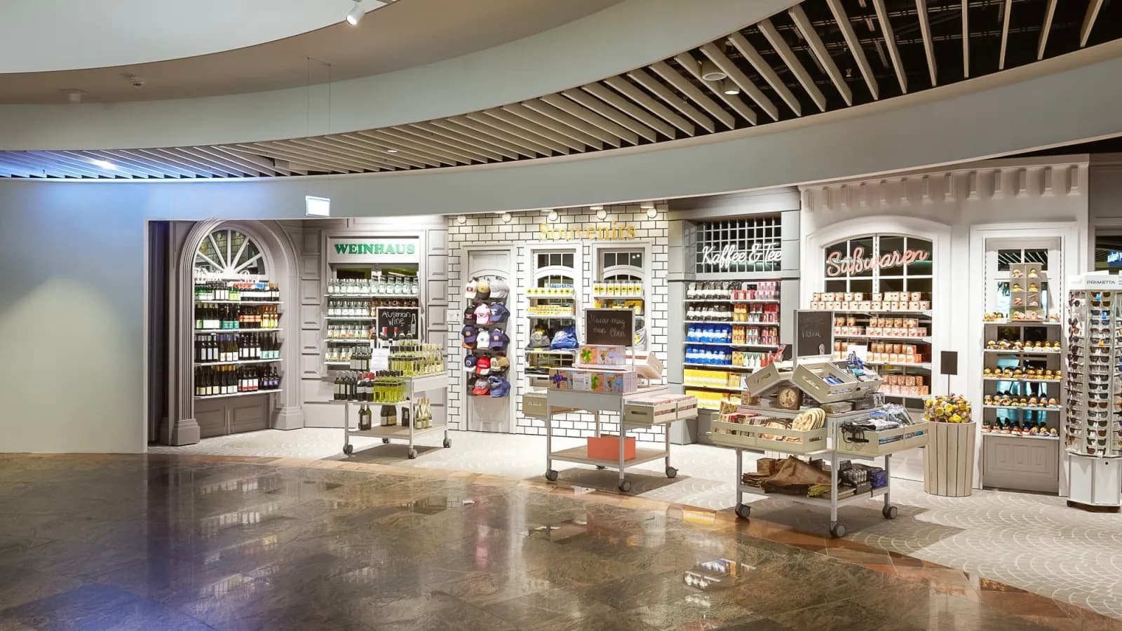 The finished retail interior with the gothic shop wall unit installed